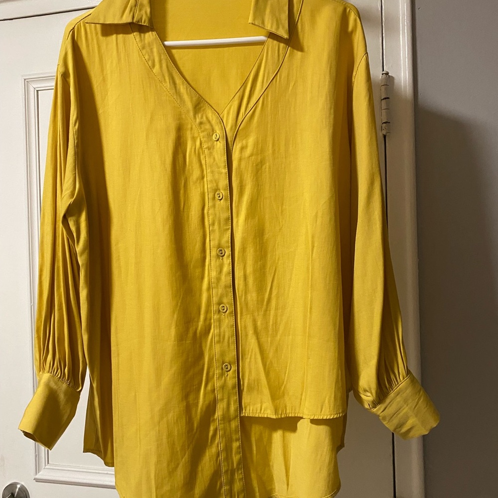 Mustard Relaxed Button Down Shirt with Notched Collar